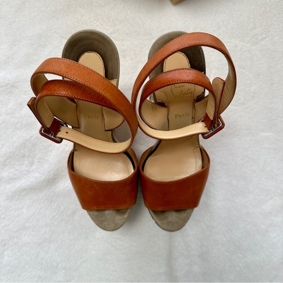 Louboutin Tromploia 160 Calf Lisse/Can Jungle Poivre Vert Platform Wedge Heels